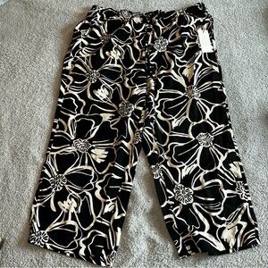 Floral Black and Cream Wide Leg Pants